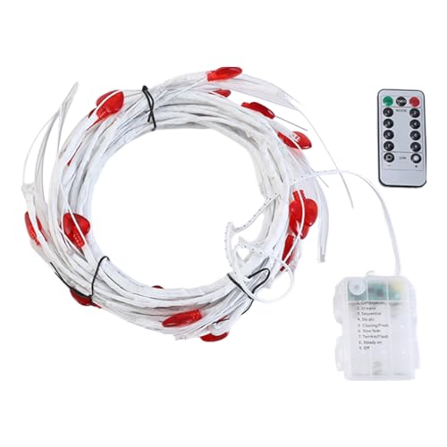 Fio de luz de rattan interno, fio de luz de coração vermelho, Luzes de corda em formato de rattan ro