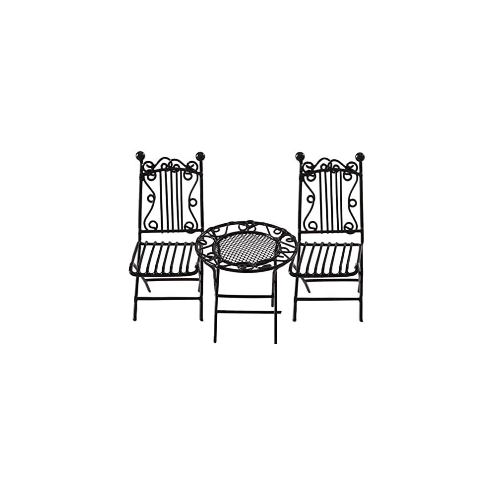 metal doll house bistro set, white miniature doll house table and chairs set, 1/12 scale miniature patio set fairy garden furniture ornaments micro decor