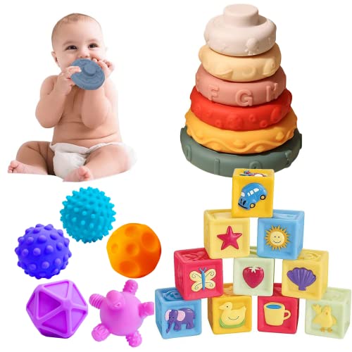 Sensory Toys For Toddlers 1-3, Soft Toddler Balls & Soft Stacking Rings & Soft Stacking Blocks For Baby Montessori, Baby Girl Toys 6 To 12 Months Toys For 6 Month Old Girls #TOP4