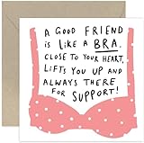Old English Co. Funny Bra Greeting Card for Female Friend - 'A Good Friend is Like a Bra' - Appreciation Card for Friends & Colleague - Birthday Gift for Women - Humorous Birthday Card | Blank Inside
