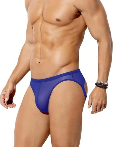 Avidlove Jock Straps for Men Sexy Thong Underwear Mesh Male Lingerie Breathable Athletic Supporter Blue X-Large