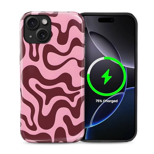 Goodsprout for iPhone 14 Cases,Campatible with Magsafe,2-Layer Hard Shell + Silicone Cover - Shockproof Protection, High-end and Fashionable Phone Case Brown and Pink Water Splash Hand-Painted