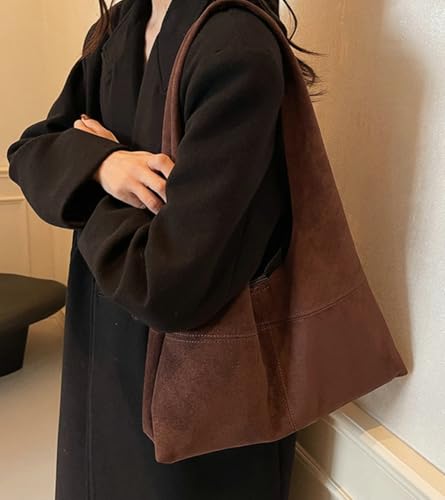 Vintage Suede Slouchy Bag for Women Trendy Suede Hobo Bag Large Capacity Satchel Purse Fall Winter Causal Tote Handbag 20242