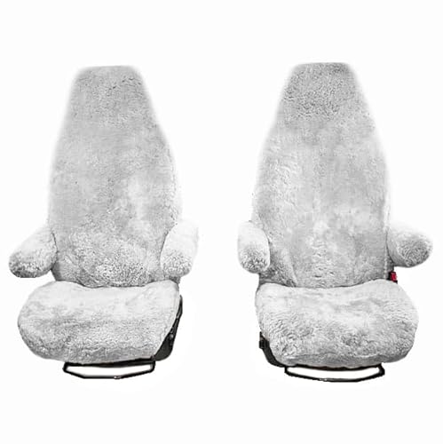 UK Custom Covers SC821LG Luxury Motorhome Faux Sheepskin Seat Covers (Pair WITH Armrests) Light Grey - To Fit Fiat Ducato Motorhome Seats