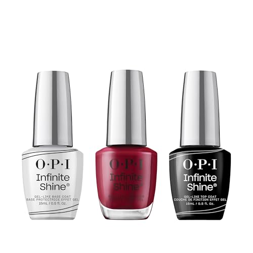 OPI Infinite Shine Set (3 x 15 ml): Base Coat + Malaga Wine + Gel-ähnlicher Top Coat – Gel-Look ohne UV – bis zu 11 Tage Halt – vegan – breiter ProWide Pinsel
