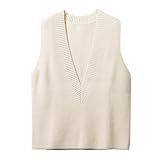 Blostirno Women's Sweater Vest V Neck Knit Pullover Vests Trendy Solid Knitwear Sleeveless Sweaters Tops(White M)