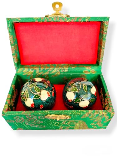 SabelAX Bolas Baoding de Salud para Ejercicio de Dedos, Alivio del Estrés, Meditación, Relajación, Feng Shui (Verde Flor)