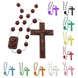 RosaryMart Catholic Rosary Beads for Prayer – Brown Plastic Rosary Necklace with Crucifix, Durable Nylon Cord, Made in Italy, Devotional Prayer Beads for Women and Men – Pack of 25