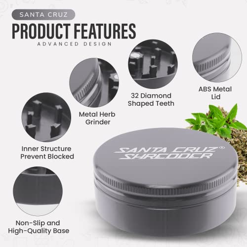 Santa Cruz Shredder Metal Herb Grinder Knurled Top For Stronger Grip 2-Piece 2.7" (Grey) #TOP1