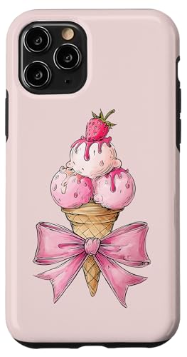 アイスクリームコーン ストロベリーガール ピンク コケット リボン スマホケース iPhone 11 Pro 用