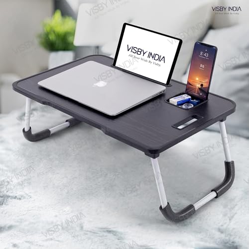 SPHENI Smart Multipurpose Foldable Laptop Table with Cup Holder, Study Table, Bed Table, Breakfast Table, Foldable and Portable/Ergonomic & Rounded Edges/Non-Slip Legs (Black New) preview 2