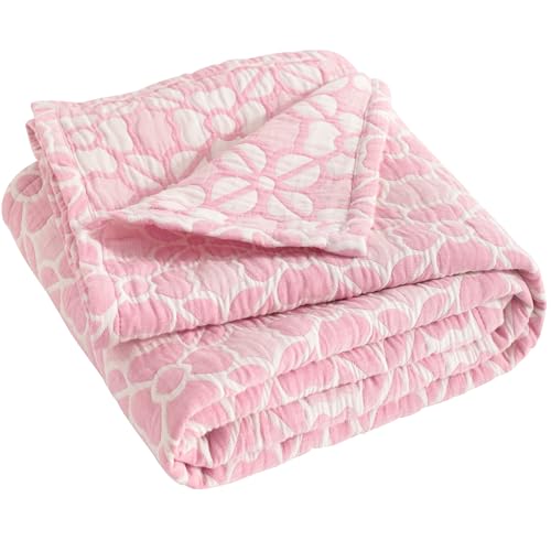 NTBAY 3 Layer Muslin Toddler Blanket, 30 x 40, Pink Clover