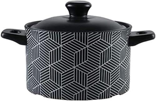 Olla de arcilla para cocinar sartén sostenible resistente al calor, plato de cerámica con tapa, ideal para estofar cocción lenta, olla de sopa a fuego lento