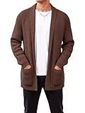 Runcati Mens Shawl Collar Long Cardigan Casual Knit Open Front Sweater Fall Winter Thermal Cardigan Sweater Coffee
