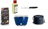 LotusGrill Starter-Set Classic 1x Grill Tiefblau, 1x Buchenholzkohle 1kg, 1x Brennpaste 200ml, 1x Allzweckmesser, 1x Transport-Tragetasche - Der raucharme Holzkohlegrill