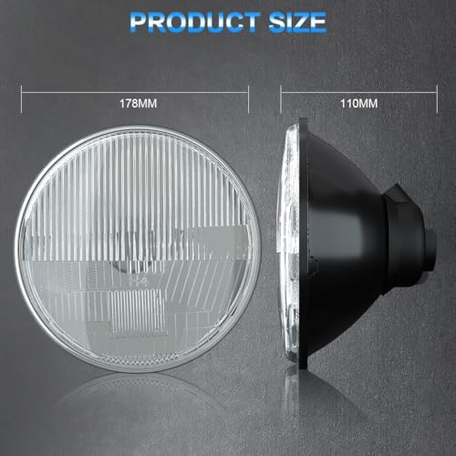 NSDXCT 7 Inch led Glass Headlight Round Lens Housing, LED Halogen High and Low Beam Headlight Lamp Conversion Light Assembly, 2 PCS Clear Lens 7 Inch Round Headlight Sealed Beam Glass Housing by NSDXCT - Image 3