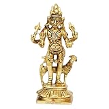 Gangesindia Lord Bhairav Brass Statue 680, Traditional Brass Religious Statue, Gold Tone, Hindu Deity Sculpture with Vahana (Lord Bhairava Idol)