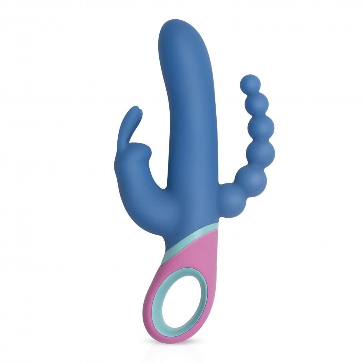 Doble Vibrator Vice – Estimulación Anal, Vaginal y Clítoris – Vibrador Conejo para Mujer con Bolas Anales – Azul/Rosado