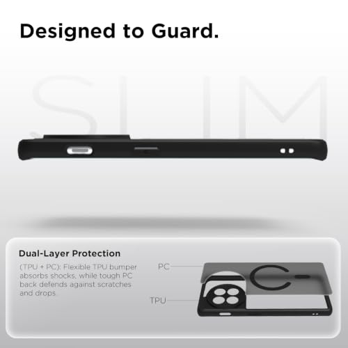 Image of RIGGEAR Shockproof Sleek Hybrid Armor Upgraded C-Shaped Magnetic Back Cover Case Compatible with MagSafe Accessories for OnePlus 11R (Smoke Black Matte PC + Black TPU Bumper)