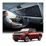 Nmoiss Windshield Sun Shade Umbrella for Silverado - [Vinyl Coating Heat Shield] Protect Car from Sun Rays & Heat Damage Keep Cool and Protect Interior, Spring Structure Edge