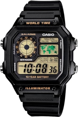 [JVI] CASIO [h^C World Time fW^ rv AE-1200WH-1BV ubN S[ht COf [sAi]