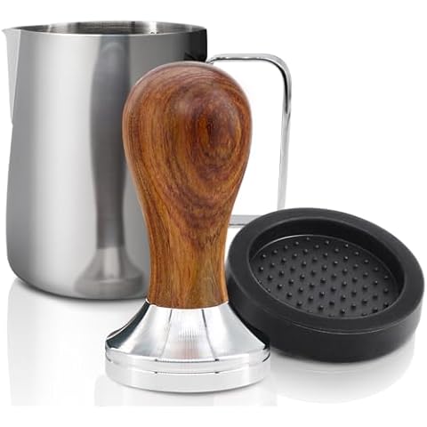 KYONANO Espresso Accessories - Espresso Tamper 51mm - Tamper with Dalbergia Odorifera Handle -Coffee Tamper plus Milk Frothing Pitcher 350ml, Silicone Tamper Mat -Tamper fits 51mm Delonghi Portafilter Cover