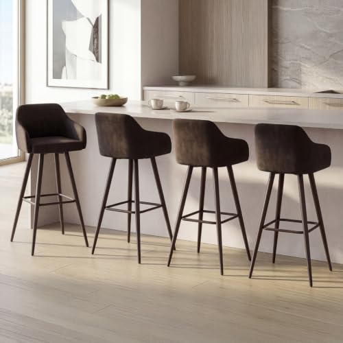 Lot de 4 tabourets de bar JANY pivotants avec accoudoirs en velours et pieds bois - vue 3