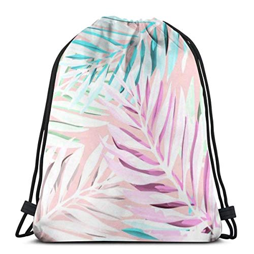 Lawenp Tropischer Palmblatt-Modedruck Drawstring Gym Sport Bag, Large Lightweight Gym Sackpack Backpack for Men and Women 17x14 inch