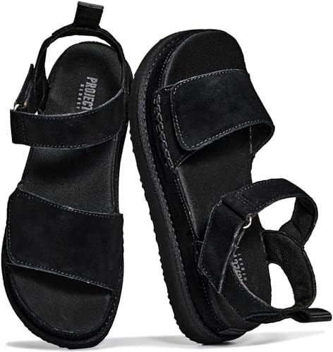 Project Cloud Genuine Leather Platform Sandals Women - Memory Foam Insole Slip Resistant Chunky Womens Sandals with adjustable straps - Stylish Women Footwear (Bronzestar)