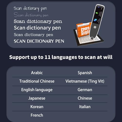 Scan Translation Pen, and Offline Learning Translator, 240Genuine Dictionary, Recording Function,Online Translation for Language Learning, 3.8V 1050mAh Rechargeable Battery,