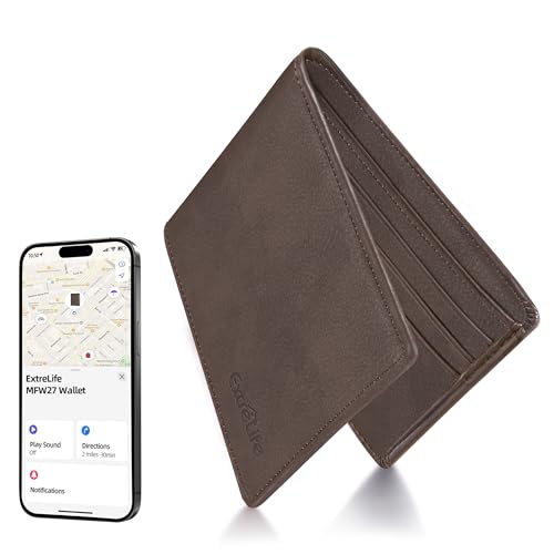 Image of Wallet for Men, Built-in Bluetooth Tracker with Apple Find My (iOS Only), RFID Blocking Bifold Mens Air Tag Wallet with GPS Tracker, Rechargeable Wallets Finder, Gift for Him, Espresso Brown
