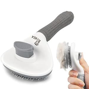 Petola Dog & Cat Hair Brush with Easy Clean Push Button – Pet Grooming Massage Brush for Cats & Dogs with Soft Grip, Beaded Bristles, 6-Month Warranty – India