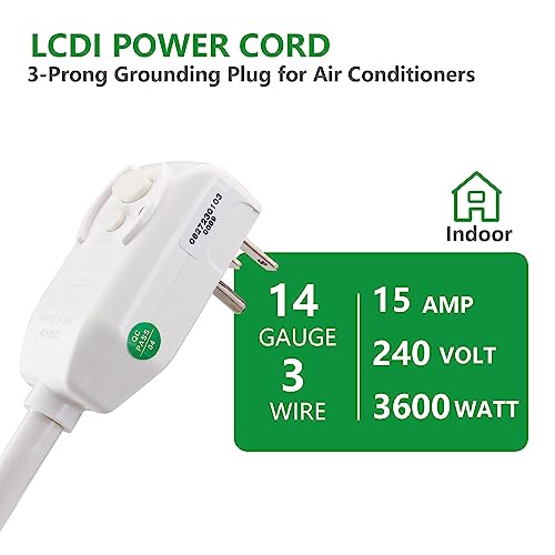 Wengart LCDI Power Cord for Air Conditioners, 240V 15A NEMA 6-15P Replacement AC Cable with Leakage Current Detection Interrupter, Heavy Duty AC Power Plug for Window & Portable Units, White by WENGART - Used condition - Image 5