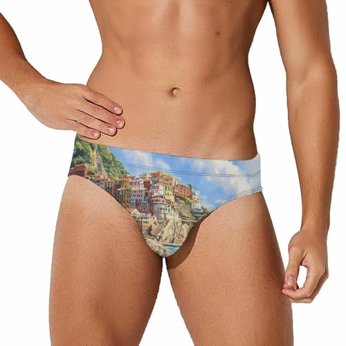 Italy Coast Cinque Terre Men's Swim Brief Sexy Bikini Swimwear Swimsuit Trunks Bathing Suits