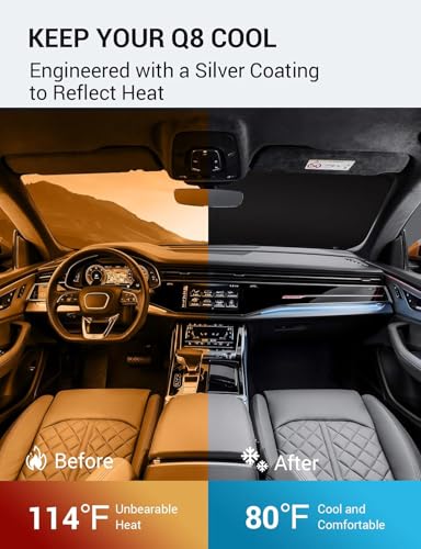 Image of Proadsy 2026 Upgrade Windshield Sun Shade Custom Fit 2019-2025 2026 Audi Q8 Foldable Front Sunshade Protector Sun Visor Blocks UV Rays Keep Car Cooler