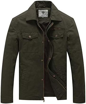 WenVen Men's Outdoor Lightweight Jacket Casual Cotton Coat Windproof Warm Jackets Multi Pockets Jacket