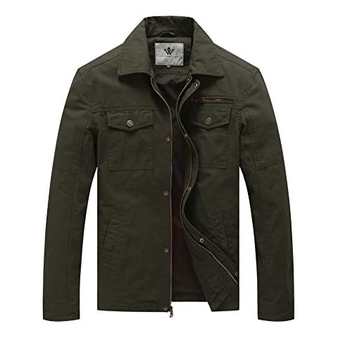 WenVen Men's Outdoor Lightweight Summer Bomber Jacket Casual Cotton Coat Windbreaker Warm Jackets Multi Pockets Jacket Military Outwear Army Green M Cover