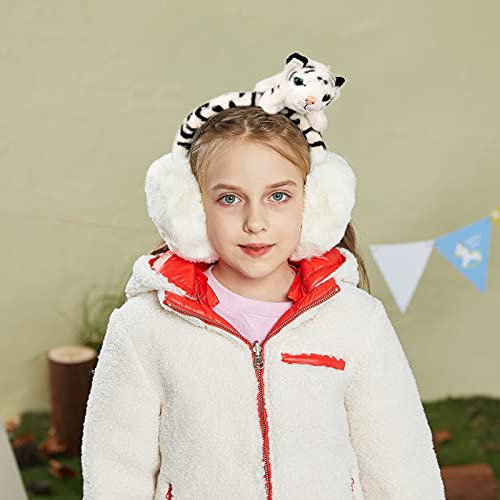Surblue Cute Animal Earmuffs Winter Warm Faux Fur Outdoor Ear Covers Headband Tiger Pattern Foldable Fuzzy Ear Warmer For Boys Girls, Black #TOP6