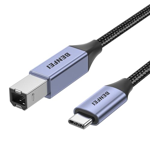 BENFEI Câble d'imprimante USB C à USB B 2M, tressé en nylon, boîtier en alliage d'aluminium de première qualité Compatible avec MacBook Pro, HP, Epson,...