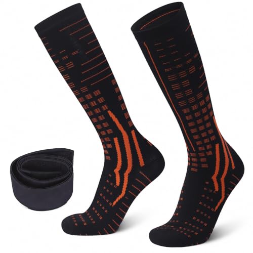 Image of RANDY SUN Merino Wool Waterproof Socks for Men Women, Black&orange, Small | Adjustable Seal Strap Cuff, Knee High Length, Moisture Control, Cushioned Heel & Toe, Hiking Fly Fishing Wading Outdoor Use