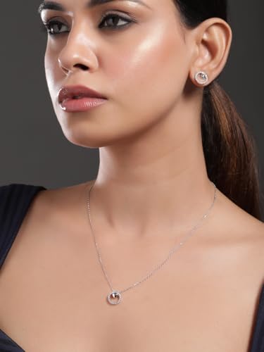 Image of Rubans Necklace Set Heart American Diamond & Cubic Zirconia Studded Circle Charm Pendant Jewellery Gift for Women & Girls