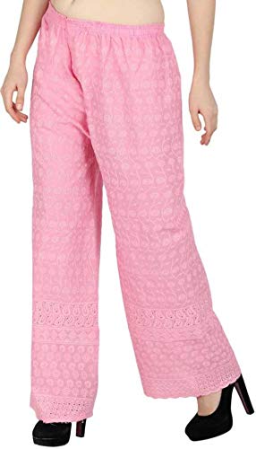 TNQ Women Chicken Full Embroidery Cotton Palazzo/Chikan Lucknow Art Work Plazo4