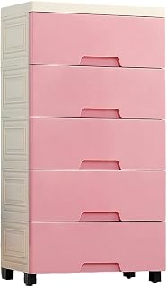 Armario de gran capacidad para niños, 5 capas, color rosa, perfecto para sala de estar, dormitorio y sala de juegos, diseño de plástico duradero