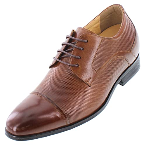 CALTO Men's Invisible Height Increasing Elevator Shoes - Brown Premium Leather Lace-up Formal Oxfords - 3 Inches Taller - Y40201 - Size 6.5 D(M) US