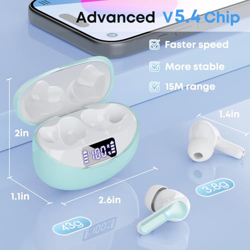Image of Wireless Earbuds, 50H Playback LED Digital Display Ear Buds with Bluetooth 5.3 Headset, IPX7 Waterproof Earphones for Running /Workout Light Green