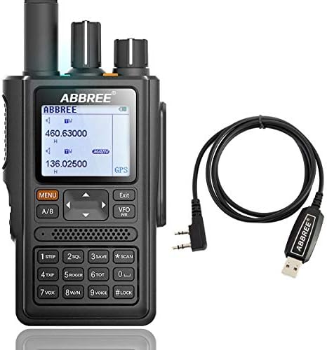 ABBREE AR-F8 GPS UHF VHF Band Long Range Two Way Radio Rechargeable 999CH VOX DTMF SOS LCD Color Amateur Ham Walkie Talkies with Programming Cable