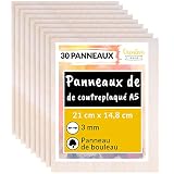 Creative Deco 30 x A5 Contreplaqué 3mm | 3 x 148 x 210 mm (+/- 0,5 mm) | Planche Bois Brut Bouleau | Panneau Feuille Découpe Laser | Bois pour Pyrogravure, Gravure, Cricut, Maquette