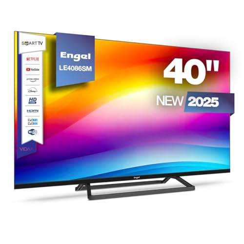 Engel LE4086SM - Smart TV LED de 40'' Full HD con Sistema VIDAA - Dolby Audio - Acceso a Netflix, Prime Video y Disney+ - 3 HDMI, 2 USB - Función Cast - Modo Hotel - Diseño Sin Marcos