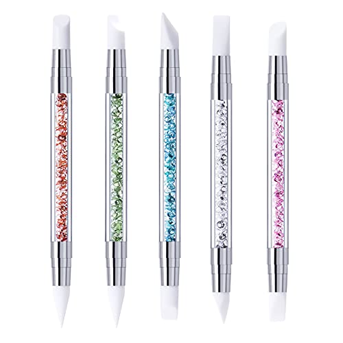 Peutpy, 5 Piezas Silicone Sculpture Pen,de Uñas de Silicona Cepillos de Uñas con Cinta Acrílica, Pinceles de Silicona de Doble Cabeza Nail Cover