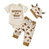 JENJON Completo Estivo per Neonato Maschio con Stampa I’m New Here Maglietta a Maniche Corte+Pantaloni e Cappellino 3Pcs Abbigliamento Estivo 3Pcs albicocca I'm new here 0-3 Mesi